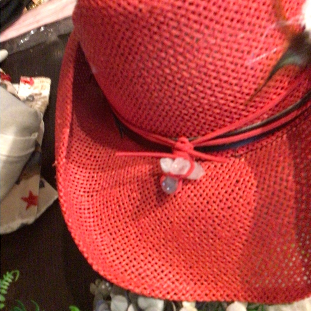 NEW! Vintage upcycled Peter Grimm Red Straw Cowboy Hat with Horse Patch - Picture 7 of 8